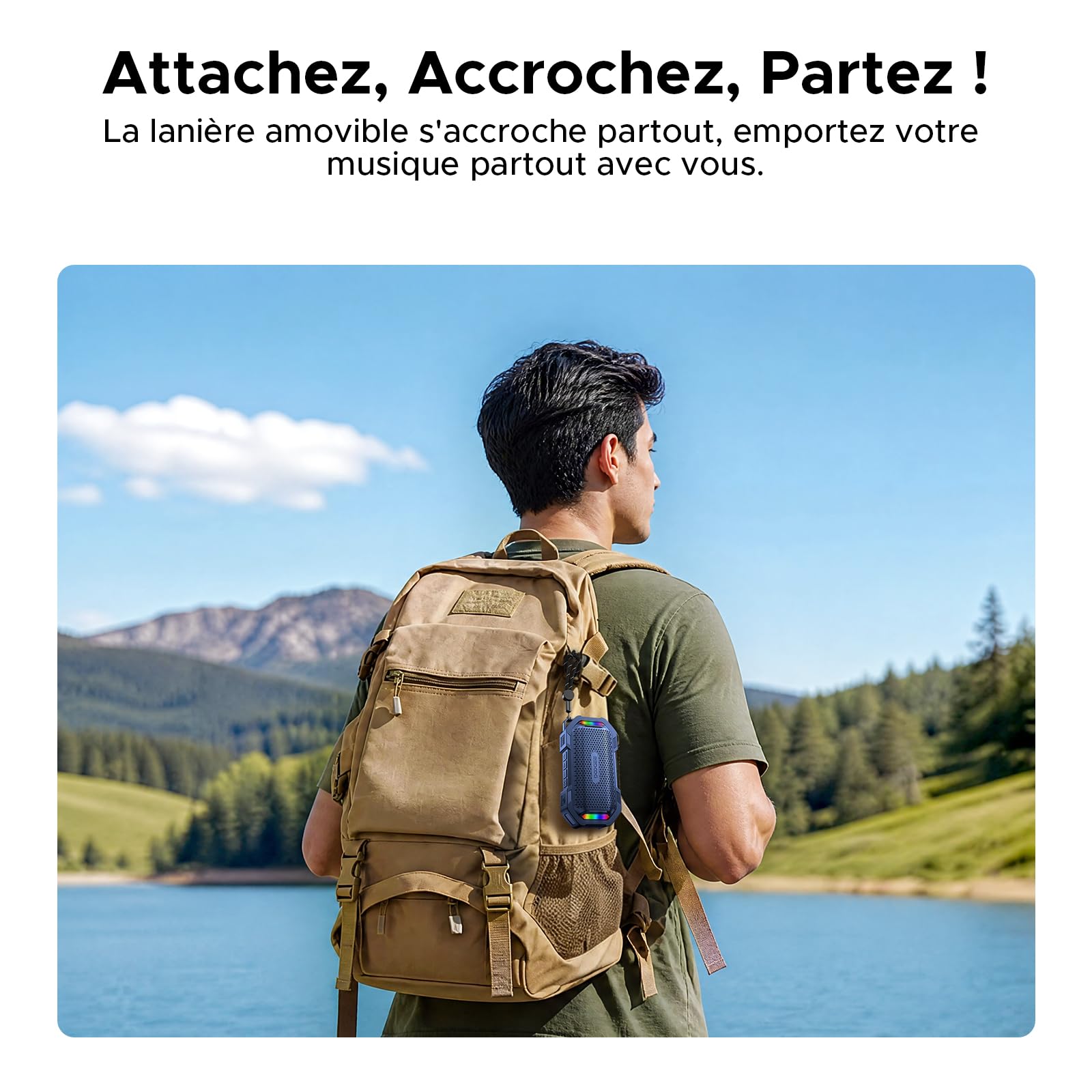 Enceinte Bluetooth Portable Puissante avec Magnétique, TWS Stéréo, 10 Modes RGB, IP67 Etanche, Enceinte d’extérieur Ultra-Portable avec Son Haute Fidélité, pour Fête, Vélo (Bleu)