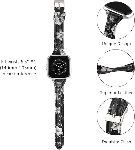 Miniatura 2 de TOYOUTHS Correa de cuero compatible con Fitbit VersaVersa 2, correas de reloj para mujeres y hombres, pulseras delgadas de cuero genuino de repuesto