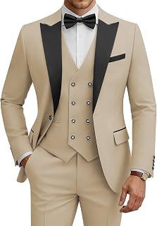 Men's 3 Piece Suits Slim Fit Tuxedo Suit Set Double Breasted Suit Jacket Vest Pants Set for Wedding Prom