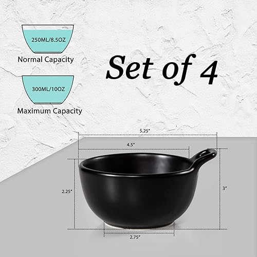 Miniatura 2 de Hoxierence - Tazón de postre de cerámica mate de 10 onzas, guarniciones pequeñas para tazón de helado, aperitivo, inmersión, juego de 4 (negro)