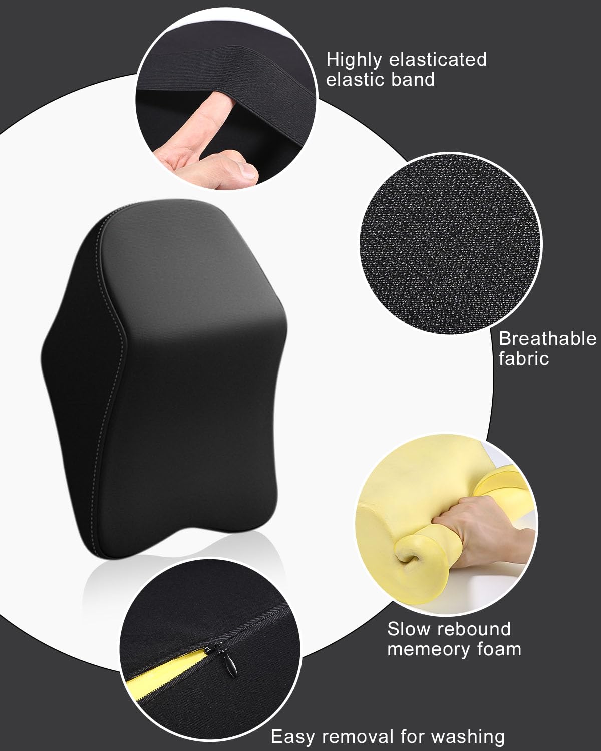 Set Cuscino Lombare E Poggiatesta Auto - Memory Foam, Cinghie Regolabili, Rivestimento Lavabile