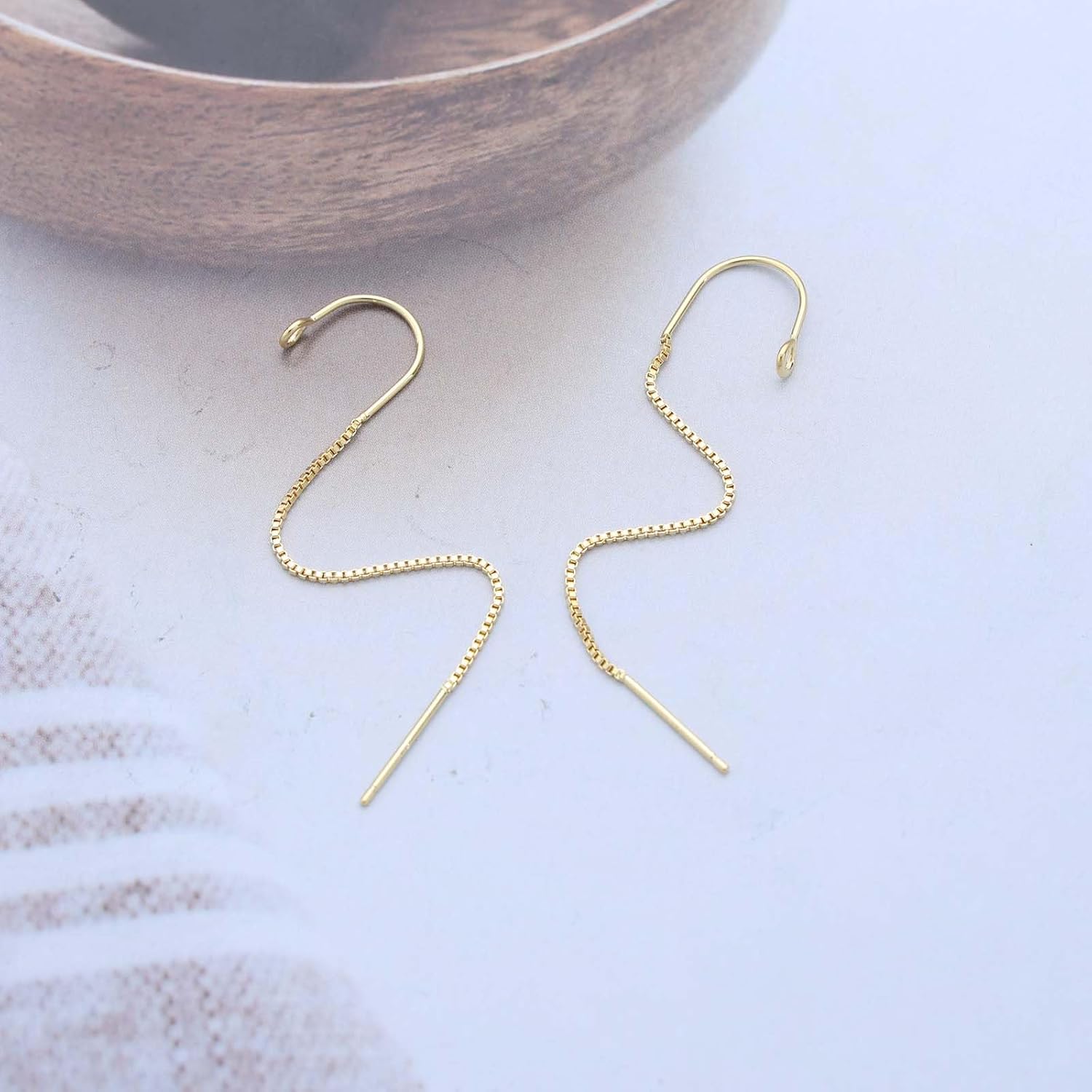 Vintage Ear Threader Earrings Long Tassel Threader Dangle Earrings Gold Bar Threader Chain Earrings Circle Chain Pull Through Earrings Jewelry for Women - Image 6