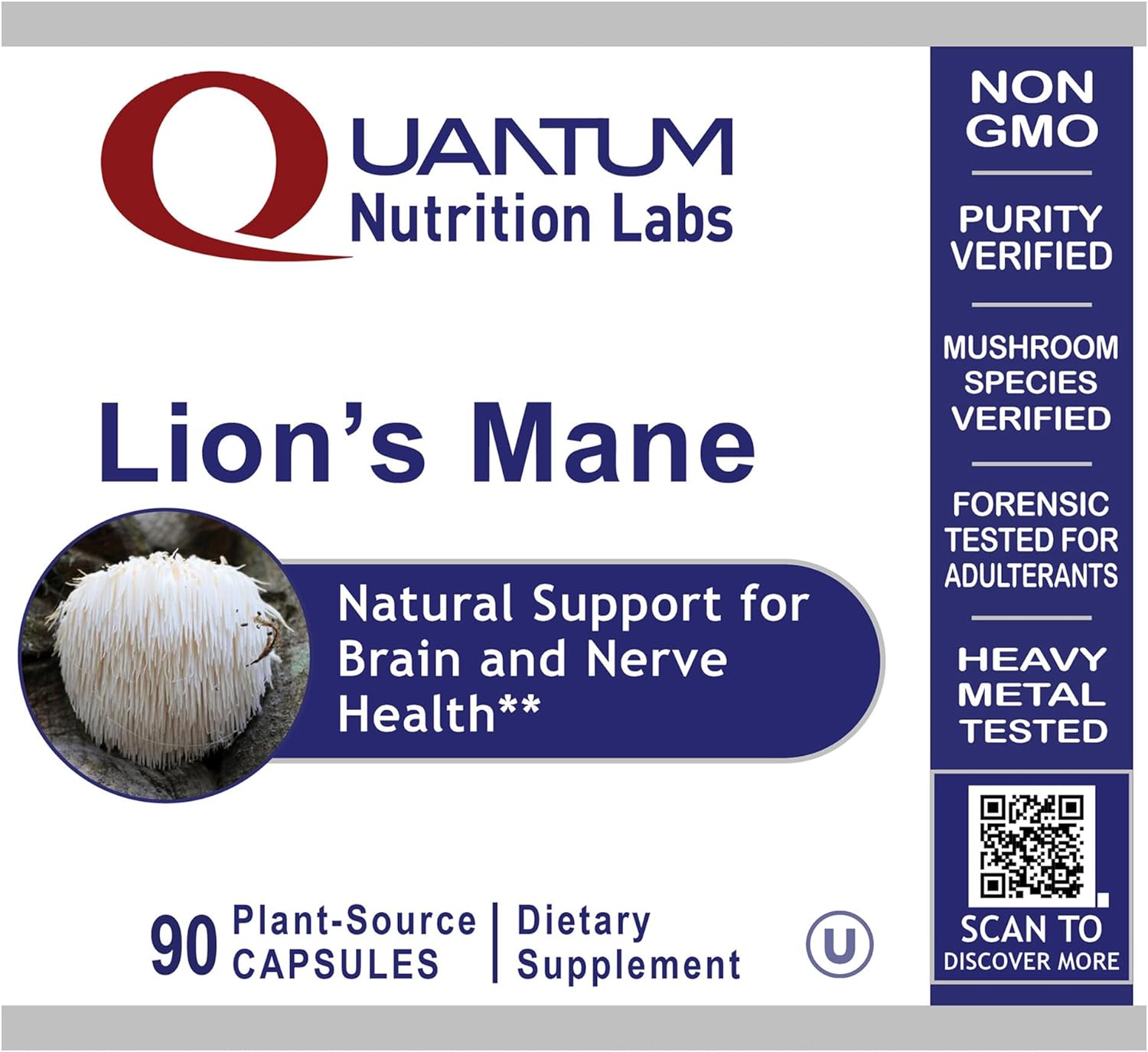 Quantum Nutrition Labs Lion's Mane - Lions Mane Mushroom Supplement Capsules for Focus, Memory, & Brain Support for Adults & Kids, 1000mg Premium Extract Per Serving - 90 Vegetarian Capsules