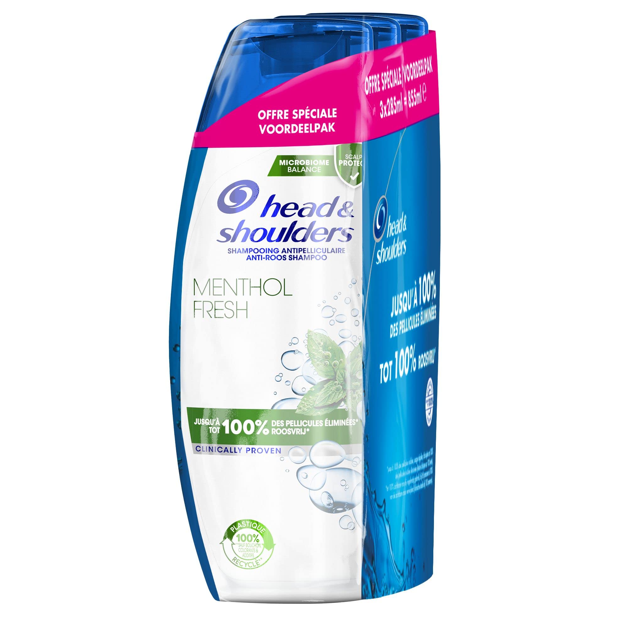 Head & Shoulders Shampooing Antipelliculaire Menthol Fresh, Jusqu’à 100% Des Pellicules Éliminées, Cliniquement Prouvé, Testé Sous Contrôle Dermatologique, 3x285 ml