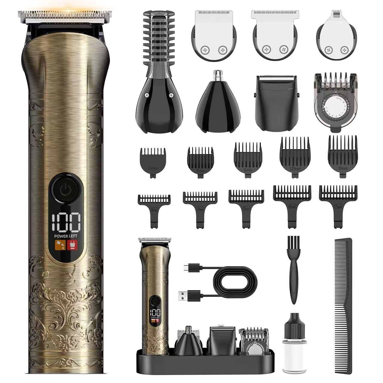 Haarschneidemaschine Profi Herren 17-in-1 Set mit Barttrimmer Herren und LCD Anzeige sowie Zero Gapped Präzisionstrimmer Wiederaufladbar via USB-C für Präzise Stylings und die Tägliche Pflege