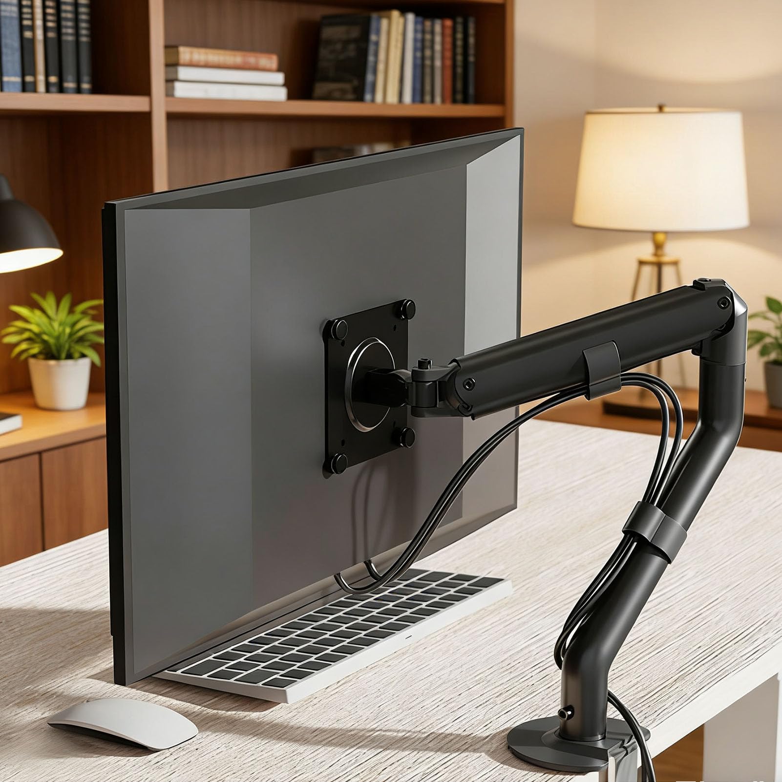 Supporto da Scrivania Versatile con Braccio Pneumatico con Regolazione Multi-angolo per la produttività, Supporto Braccio Meccanico per Un'area di Lavoro Pulita, Acciaio e Materiale PP