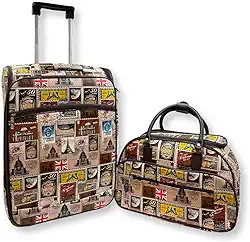 Kit Mala de Viagem Executiva Padrão Bordo + Mala de Mão Estampada Selo (Marrom)