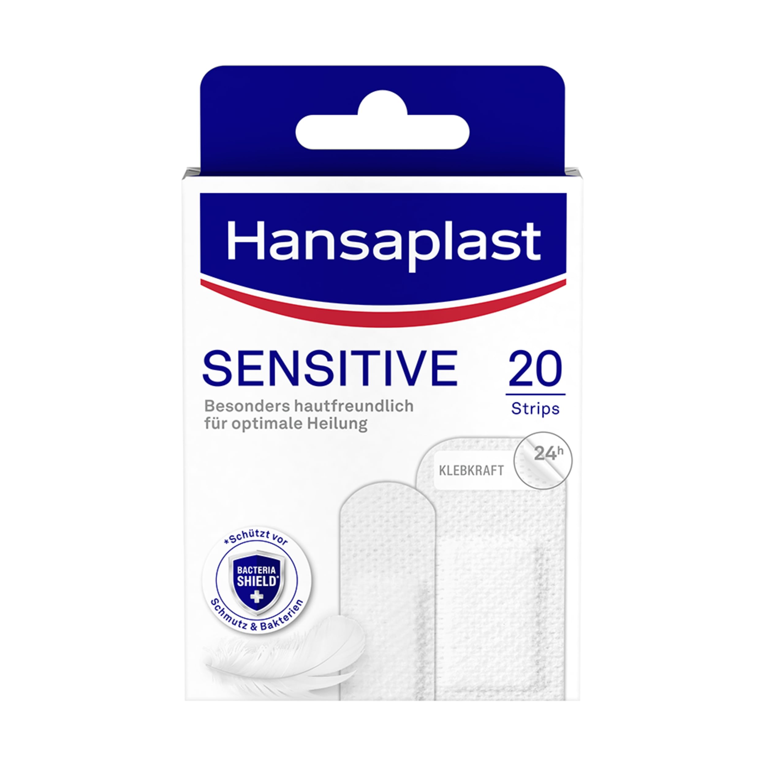 Hansaplast Sensitive Pflaster (20 Strips), hautfreundliche und hypoallergene Wundpflaster mit Bacteria Shield & sicherer Klebkraft, schmerzlos zu entfernende Pflaster