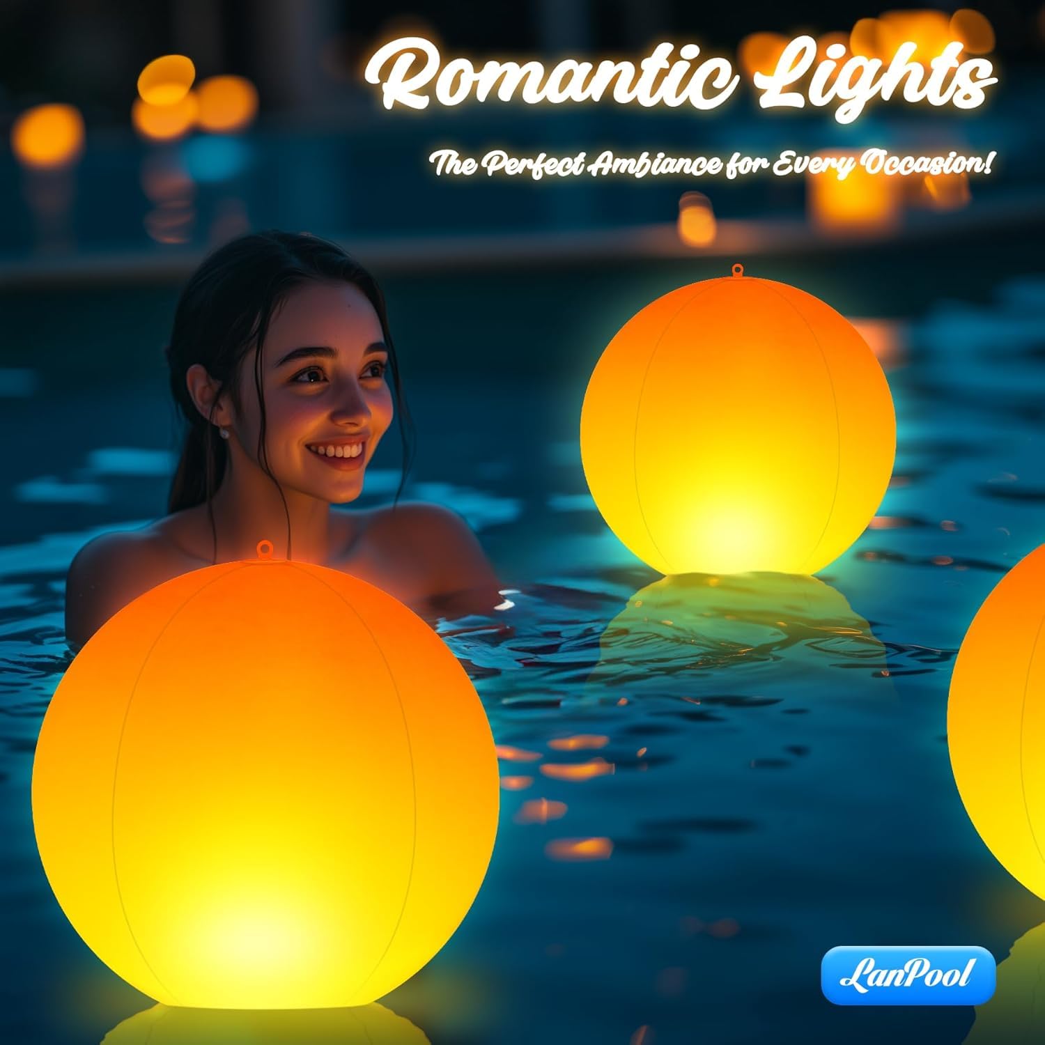 LanPool Schwimmende Pool-Lichter, 35,6 cm, solarbetriebenes Schwimmbad-Zubehör, große schwimmende Leuchtkugeln für Pool, Teich, Outdoor-Dekoration, 4 Stück