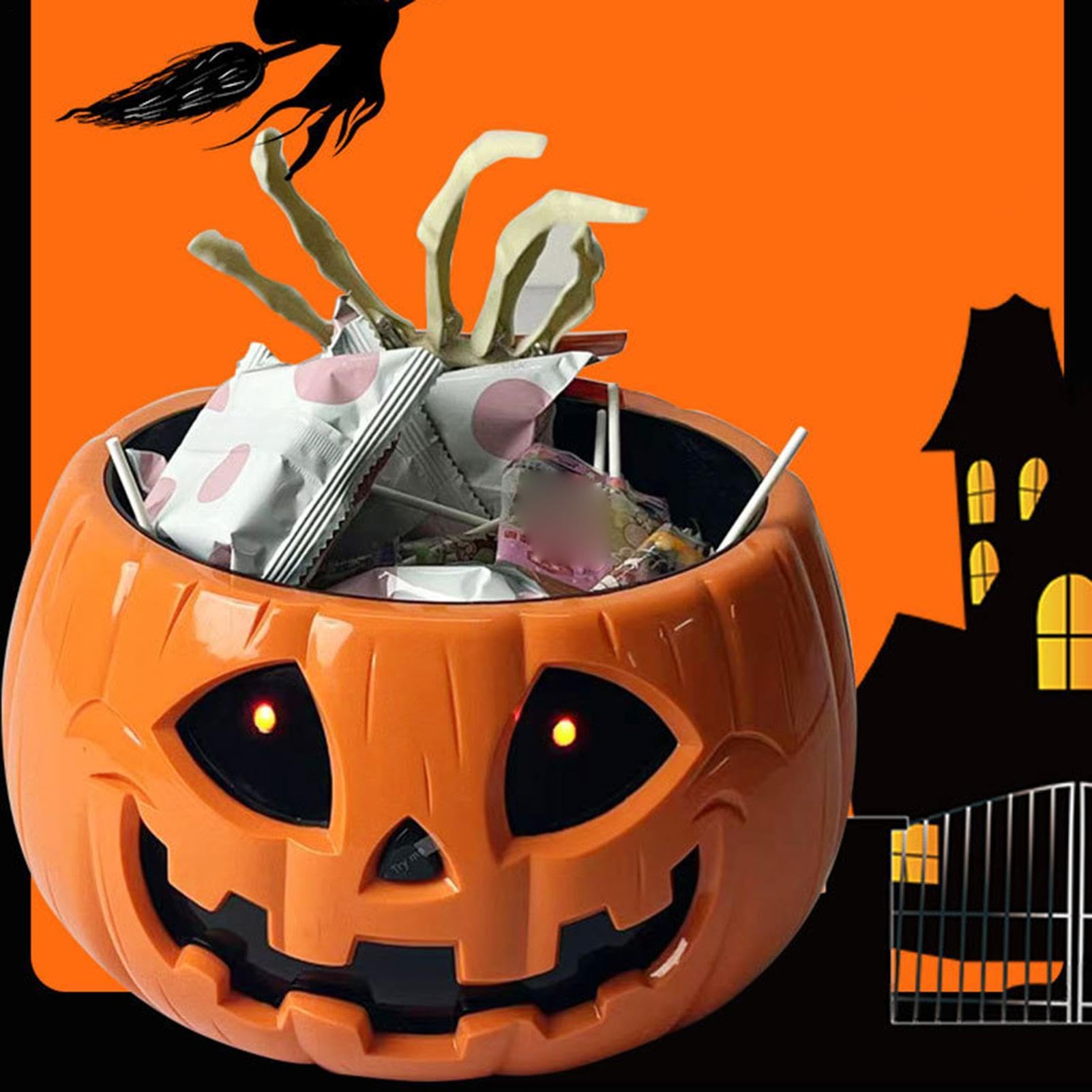 Halloweenowa Miska Na Cukierki Elektryczna Dyniowa Miska Na Słodycze Z Ręką | Miski na Halloween Na Przyjęcia Urodziny Klasę Dom Podwórko Werandę Spotkania W