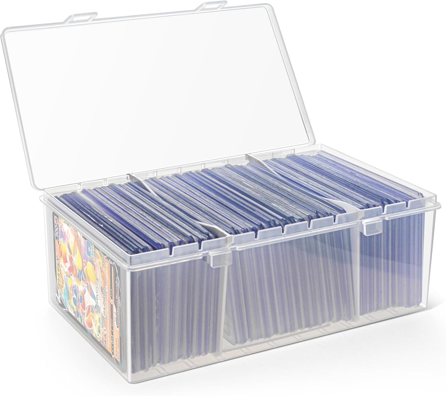 Top Loaders Storage Box, 100 Count Plastic Trading Card Storage Box with Dividers, Baseball Card