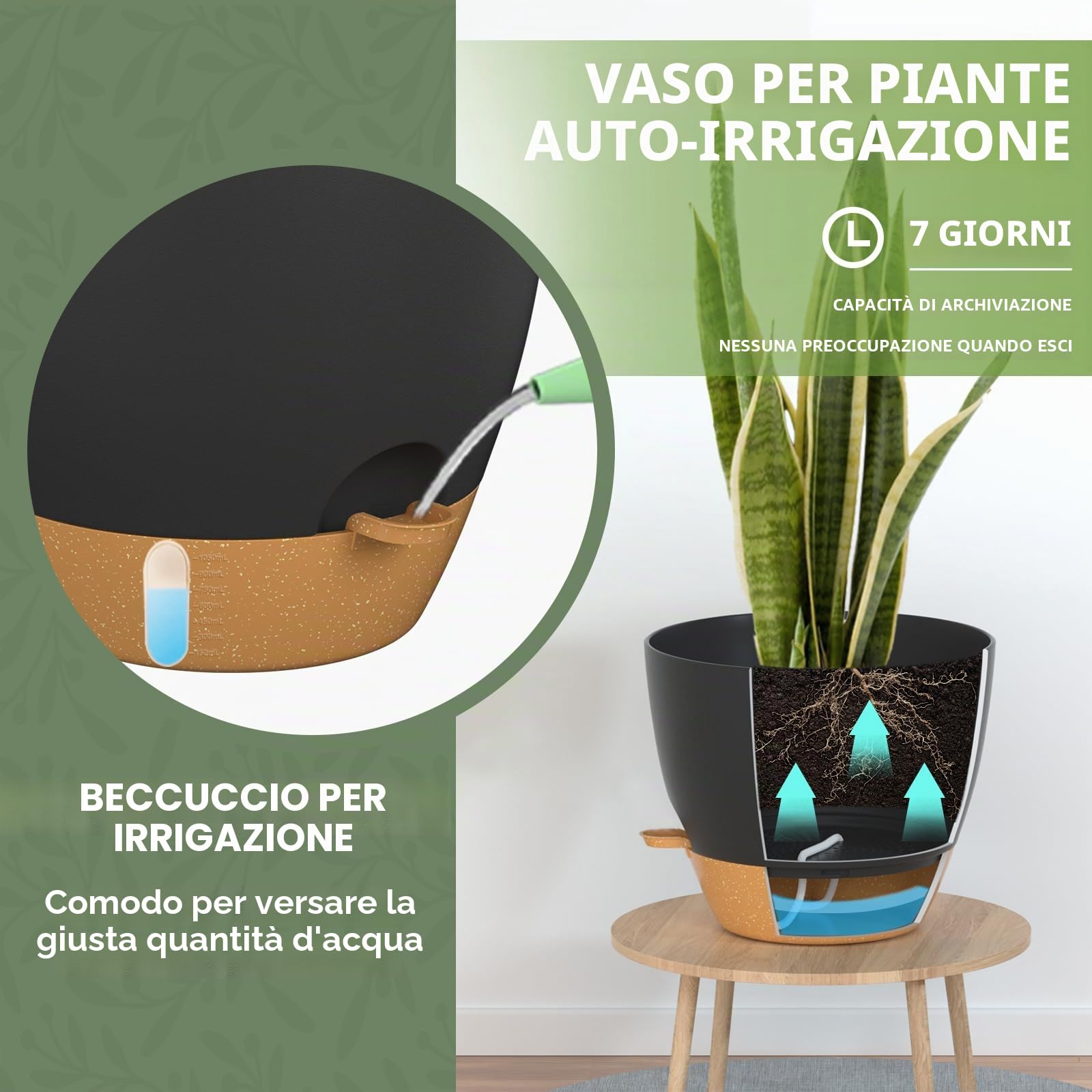 ZMTECH Vaso Per Piante da 30 cm Con Presa D'acqua Fioriere Autoinnaffianti Con Fori Di Drenaggio e Sottovaso in Plastica Per Piante da Interno e Da Esterno (Set Da 2, Nero)