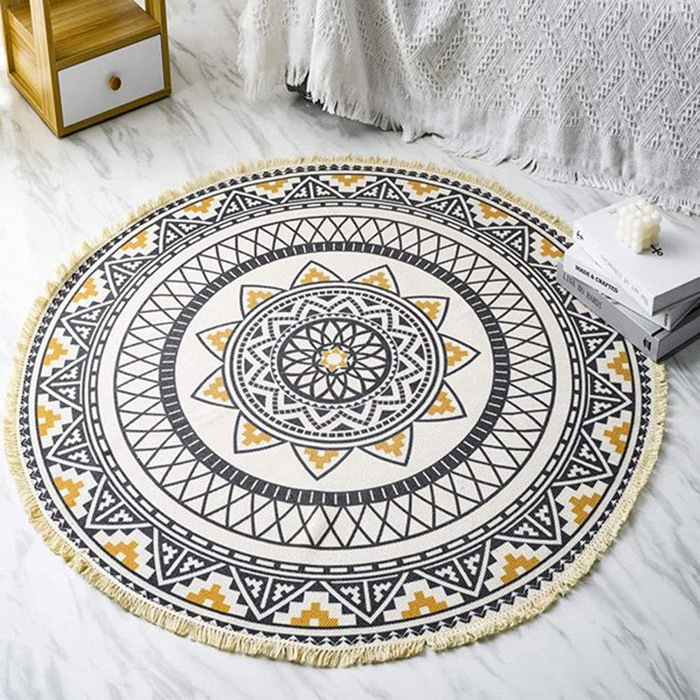 Bohemian Round Rugs,3ft Non Slip Throw Area Rug with Tassels,Machine ...