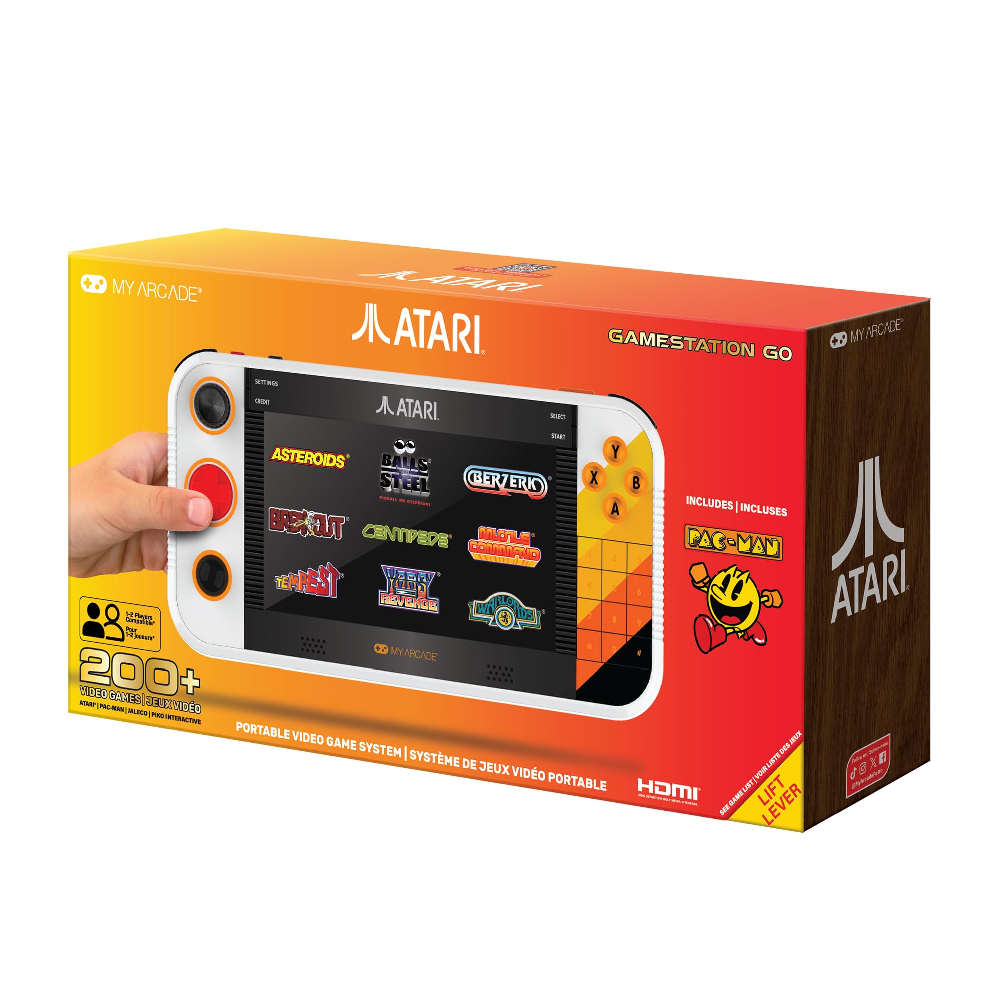 My Arcade Atari Gamestation Go: Rechargeable Battery, Over 200+ Preloaded Retro Video Games Including Pac-Man, Atari: Recharged, & Balls of Steel, WiFi,Smartglow, 7 inch Display,