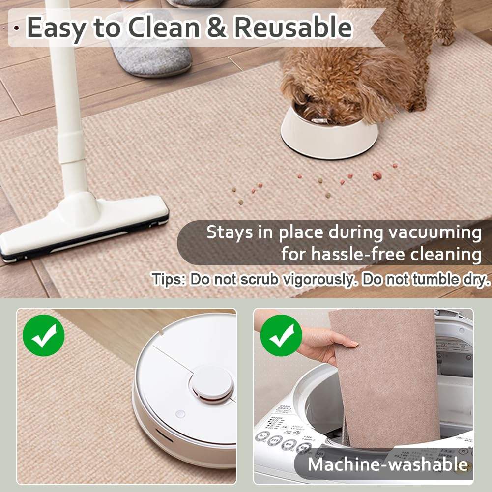 Katzentoilettenmatte mit Vakuum-Griffrückseite, waschbar, Anti-Tracking, Katzentoilettenmatte, Streukontrolle, rutschfeste Welpen-Trainingsmatte, leicht zu reinigen, Beige, 90 x 60 cm