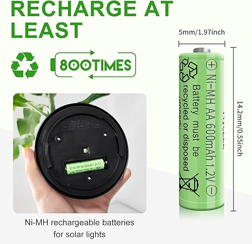 Miniatura 4 de RICEEL Baterías AA recargables para luces solares de 600 mAh, batería doble AA, baterías recargables AA de 1.2 V, baterías solares de tamaño AA,