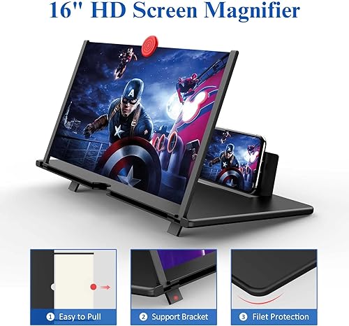 Miniatura 2 de Lupa de pantalla de 16 pulgadas, lupa de teléfono móvil 3D HD, proyector de pantalla para películas, videos y juegos, soporte plegable para teléfono