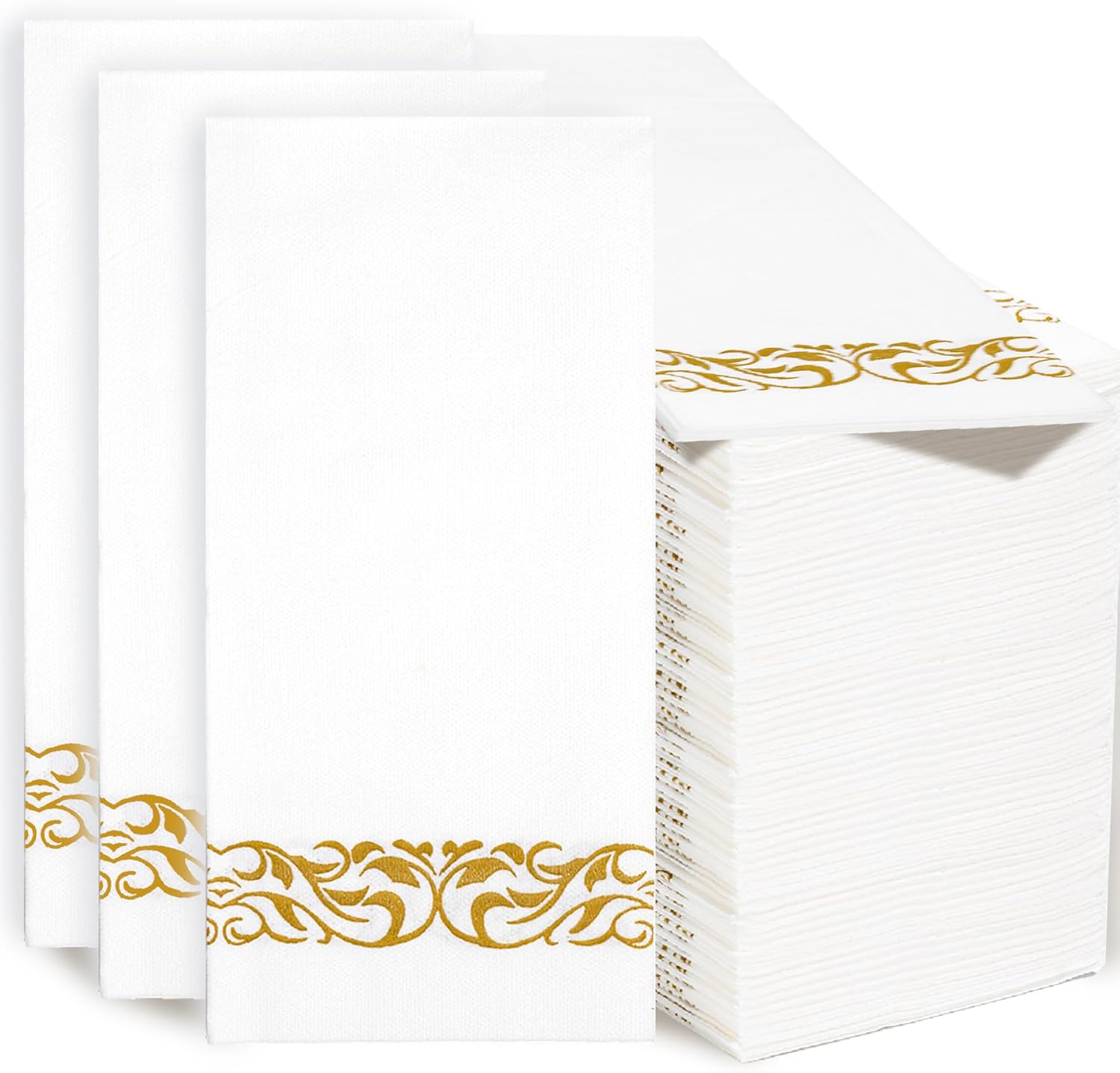 Lullaby 200Pack Disposable Paper Napkins with Elegant Gold Trim, Dinner Napkins for Guests, Soft and Absorbent Bathroom Paper Hand Towels, Perfect for Parties, Dinners and Events