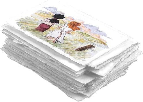 Thick Handmade A5 Size Watercolor Paper with Deckle Edge - 5.8" x 8.25" - 300GSM - Premium White Hot Press Smooth Mixed Media Paper Made with Recycled Cotton - 25 Loose Leaf Sheets