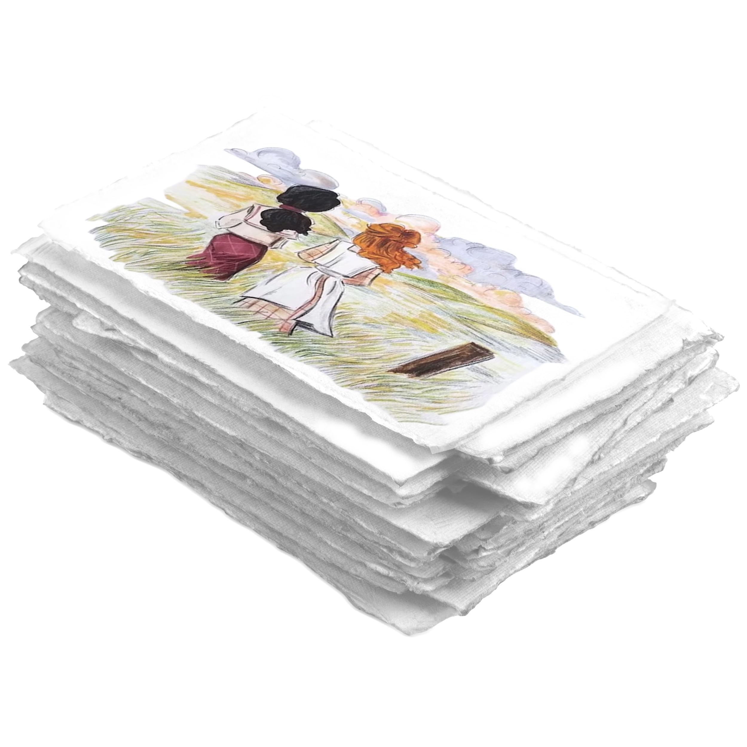 Wanderings Thick Handmade A6 Size Watercolour Paper with Deckle Edge - 10.5x15cm - 300gsm - Premium White Hot Press Textured Mixed Media Paper Made with Recycled Cotton - 25 Loose Leaf Sheets