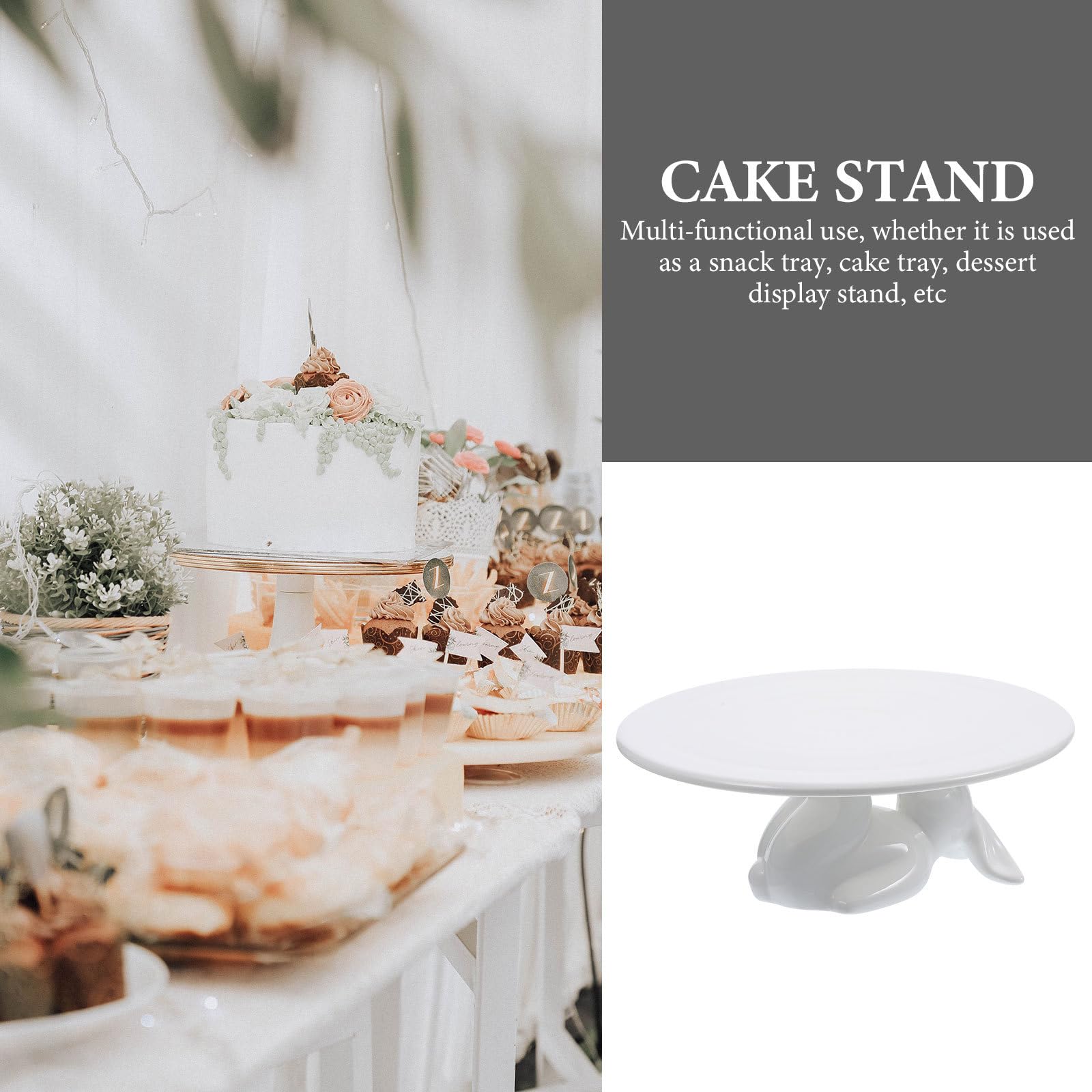 CLISPEED Alzata per Torta in Ceramica Bianca a Forma di Coniglio, Piatto Decorativo Elegante e Creativo per Casa e Cucina, Supporto per Dolci senza Sbavature