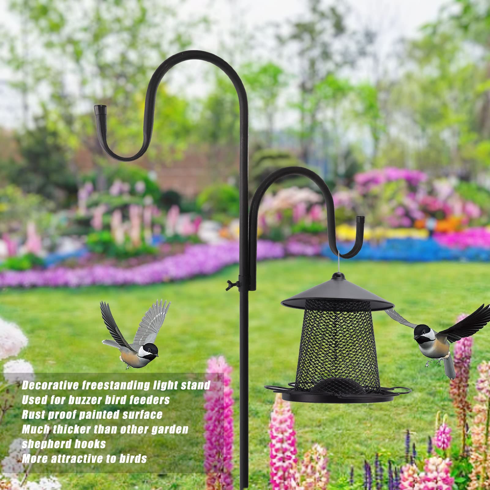 Omabeta Gancio da Pastore Elegante Mangiatoia per Uccelli in Ferro, Appendiabiti Multiuso per Decorazioni da Giardino 63 Pollici con 2 Ganci
