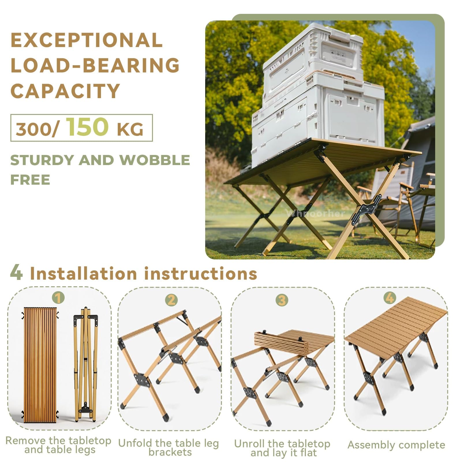 Mesa Enrollable de Acero al Carbono | Mesas de Trabajo Plegables para Exteriores | Compacto Estable Plegable | Mesa de Camping portátil y Ligera con Bolsa(120cm/3.9ft)