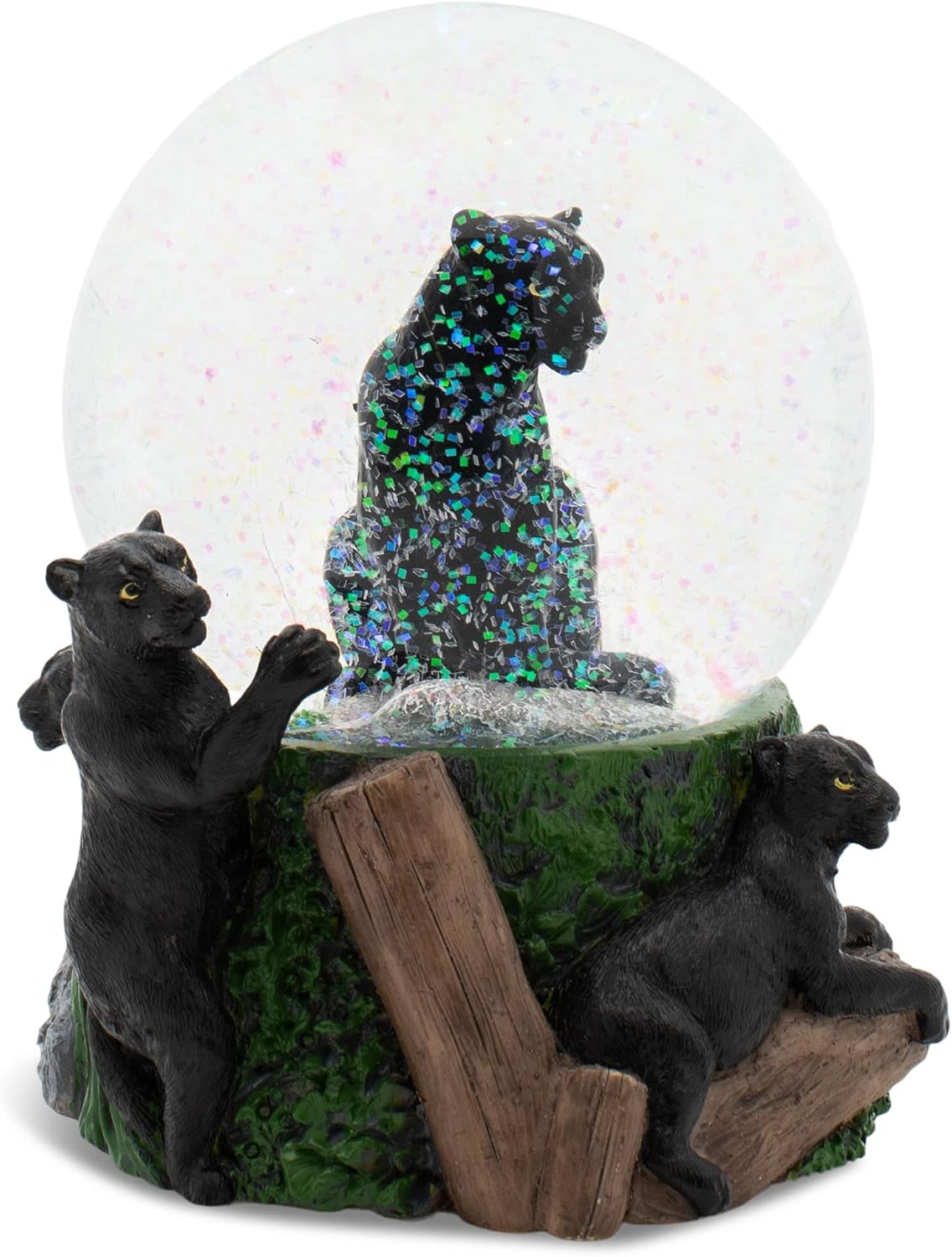 Elanze Designs Panther 100MM Sturdy Polyresin Magical Whimsical Tabletop Dresser Nightstand Wind Up Musical Glitter Water Snow Globe Figurine Decoration Play Tune Born Free