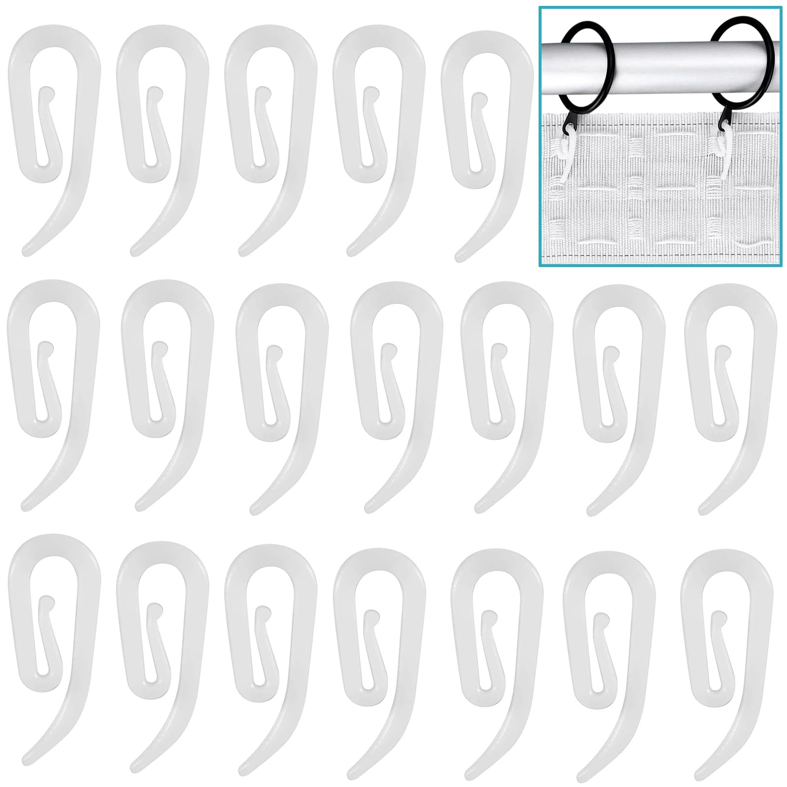50 Ganci Per Tende Trasparenti Resistenti - Per Binari Da Soffitto, Tende Da Bagno E Camera, 2,5x1,5x0,3 Cm