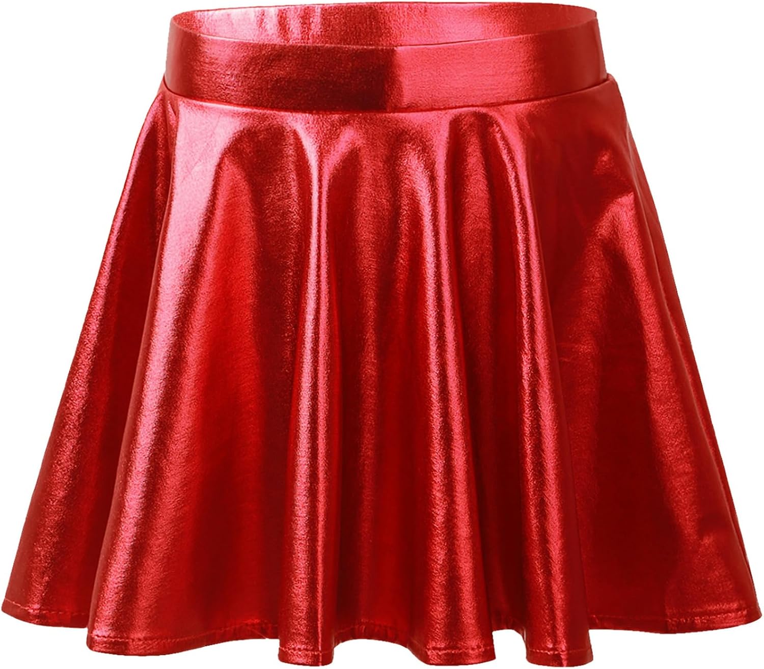 Kids Girls Shiny Metallic Pleated Flared Skater Skirt Cheer Leader Athletic Dance Skirt for Cheerleading Dancing