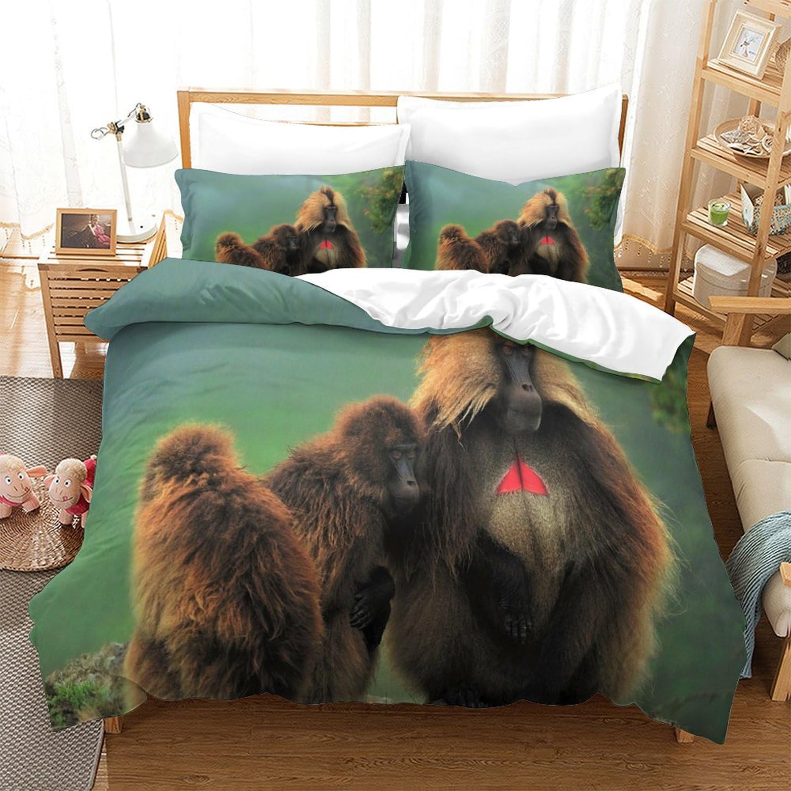P1S9U7W5Y Wildlife 3D Printed Monkey Duvet Cover Set 3pcs Microfiber Primate Bedding Set Single