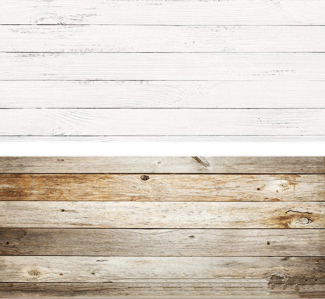 1 Sheet 2 in 1 Photography Backdrop 3D Flat Lay Tabletop Double-Sided 34x21 Photo Background PVC Wrinkle-Free for Small Products Food, Cosmetics Shoot (#6- White & Brown Wood Pattern)-image-1