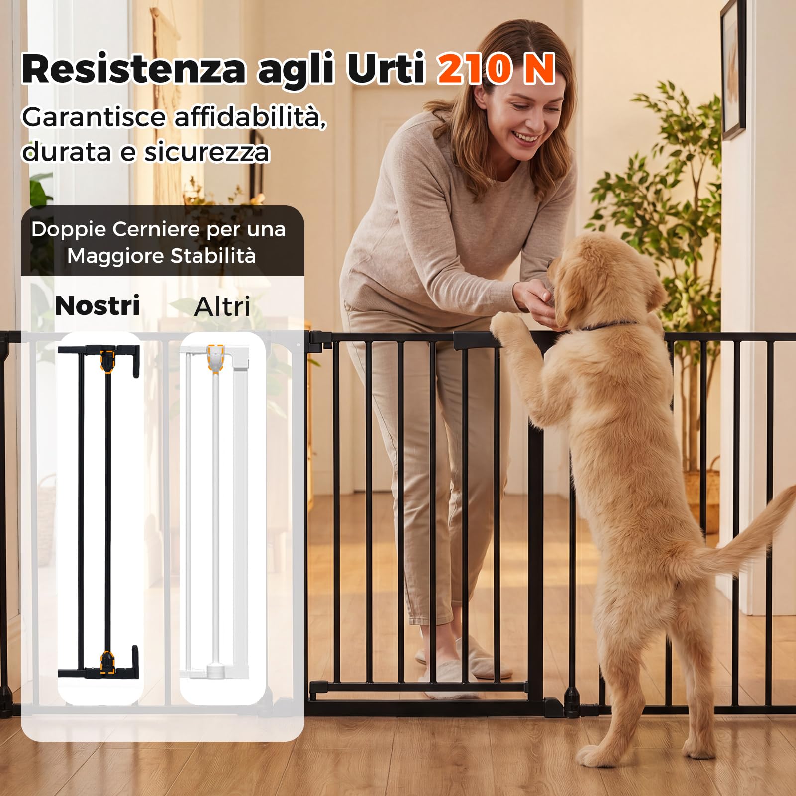 COSTWAY 198 cm Cancelletto a 3 Pannelli per Cani, Recinzione Pieghevole in Metallo con Doppia Chiusura, Apertura Bidirezionale Cancello per Bambini e Animali, Ideale per Scala e Camino (Nero)