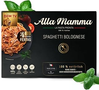 Alla Mamma Spaghetti Bolognese 400g I Italienisches Fertiggericht I 100% natürliche & authentische Pasta I Schnell in der Mikrowelle oder Pfanne zubereitet I Ungekühlt & lange haltbar