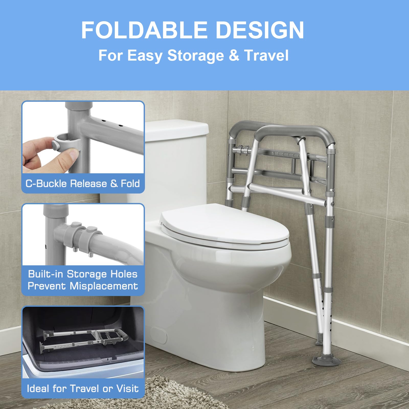 Supporto wc per anziani, Braccioli per wc, Supporto per WC regolabile, Barra Bagno Disabili, Braccioli Toilette, Supporto Mobile per WC, Per anziani, disabili e donne in gravidanza