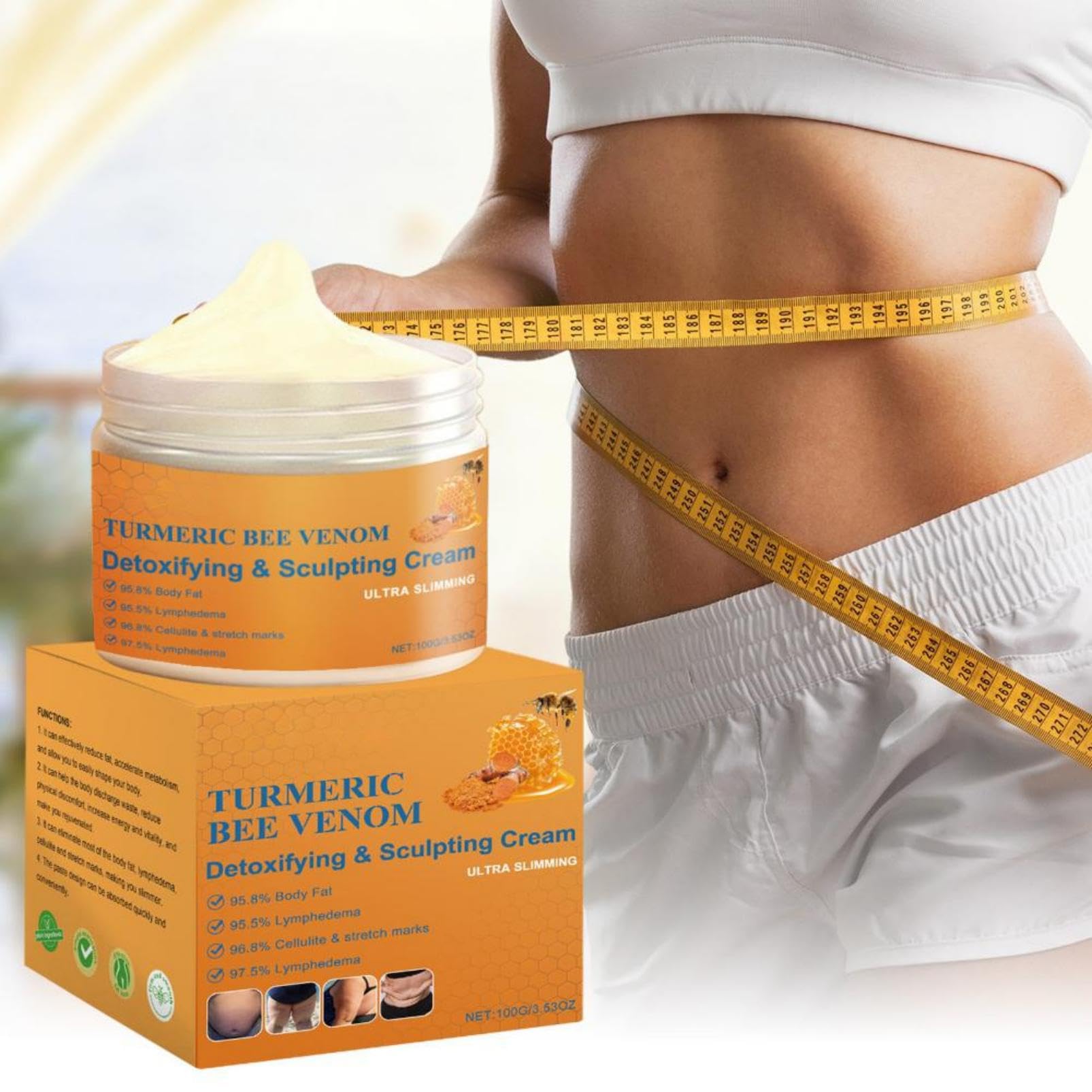 Turmeric Bee Venom Detoxifying & Sculpting Cream, Ultra-Slimming Firming Cream for Contouring Targets Abdomen - Image 2
