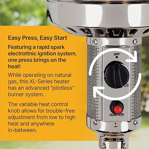 Miniatura 4 de Calentador de patio de gas natural para exteriores  45,000 BTU  Apagado antiinclinación y seguridad  Residencial y comercial  Incluye ruedas de
