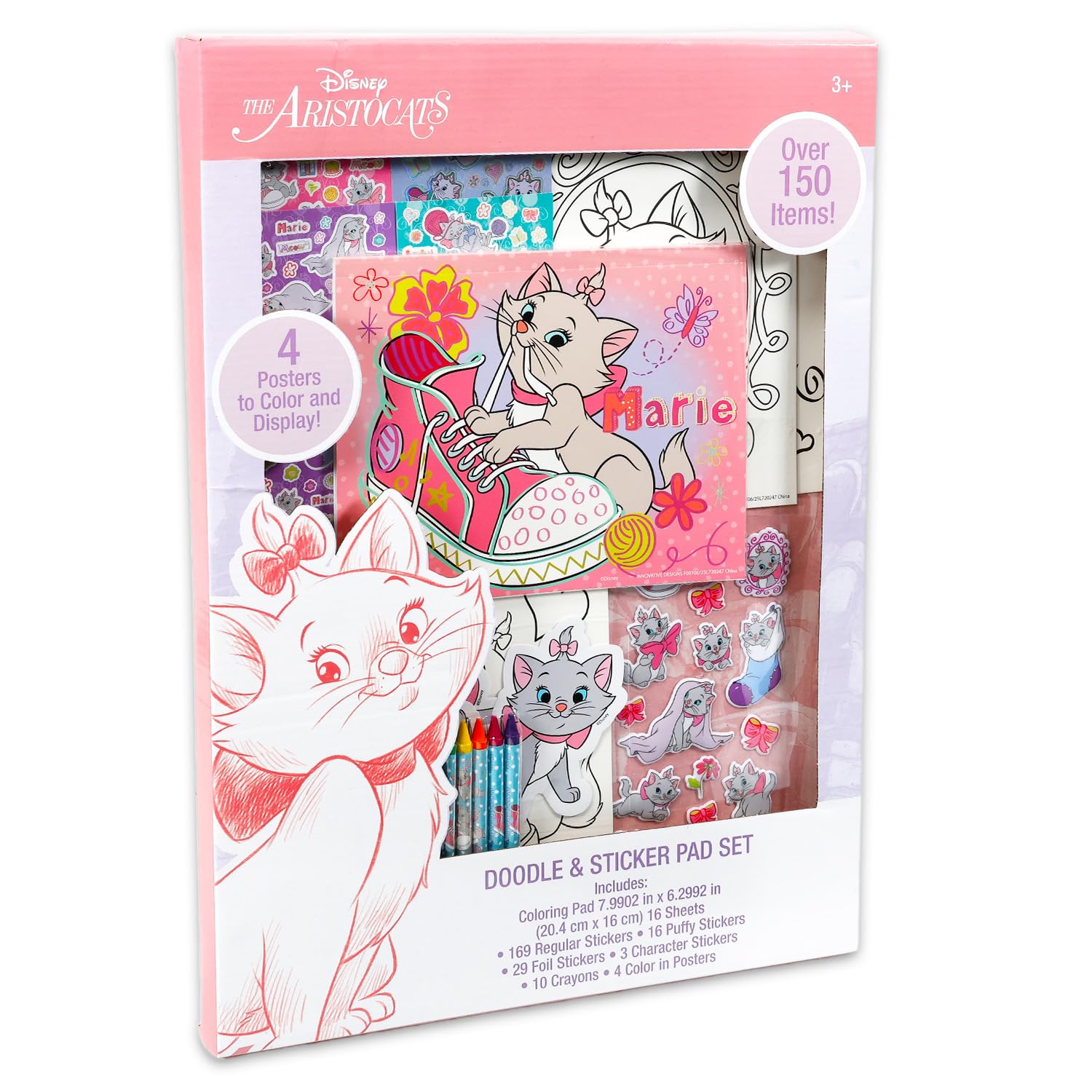 Disney Aristocats Malaktivitätsset – Paket mit Marie Malvorlagen, Markern, Aufklebern, mehr für Kinder, Kleinkinder, Mädchen | Marie Aristocats Kunst- und Bastelset