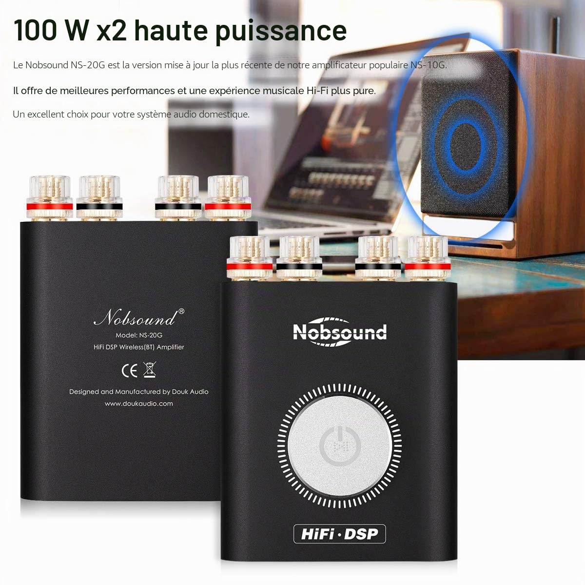 Nobsound NS-20G Amplificateur Audio 200W Mini Amplificateur de Puissance Numérique Bluetooth 5.0 pour Stéréo HiFi