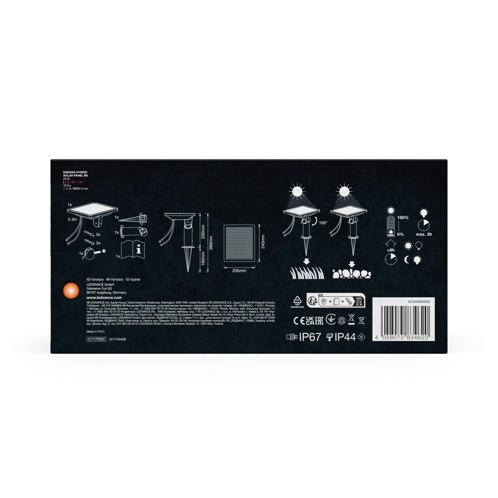 LEDVANCE Panneau solaire ENDURA HYBRID, hybride, IP67, noir, plastique