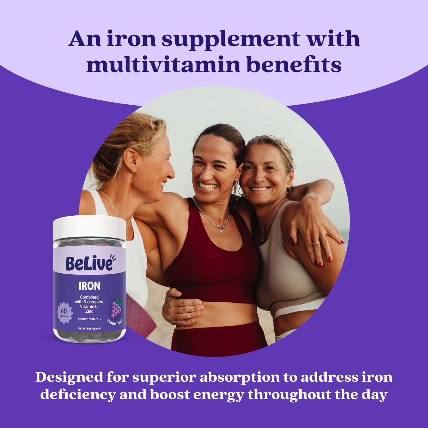 Belive Iron Gummies, Multivitamin Supplement, Blood Oxygen Support, 60 Ct — Amazon image 3