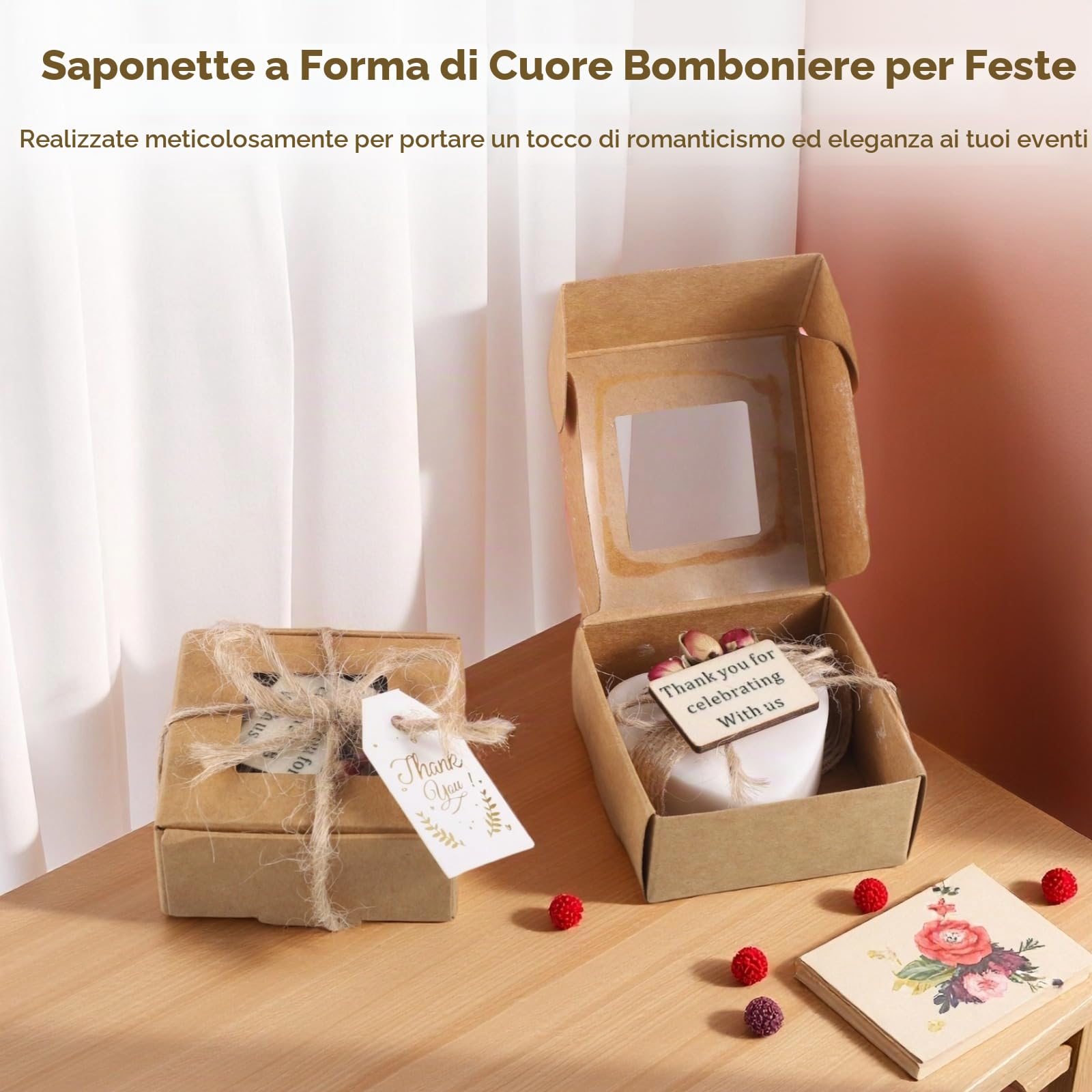 Set Di 12 Saponette Mini A Forma Di Cuore Fatte A Mano, Bomboniere Profumate Per Matrimonio E Addio Al Nubilato, Confezione Regalo Per Tè Con Etichetta Di Ringraziamento, Include Rosa Secca