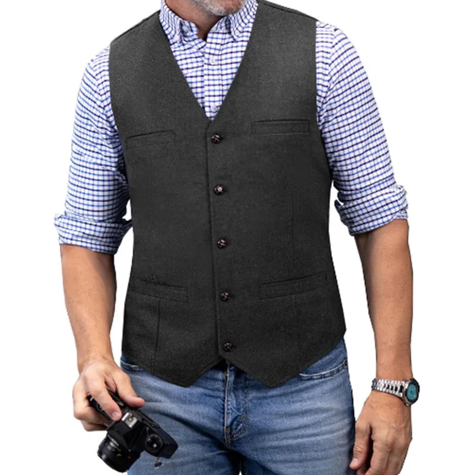Weste Vest Herren Casual Klassischer Anzug Weste V-Ausschnitt Tweed Slim Fit Business Weste