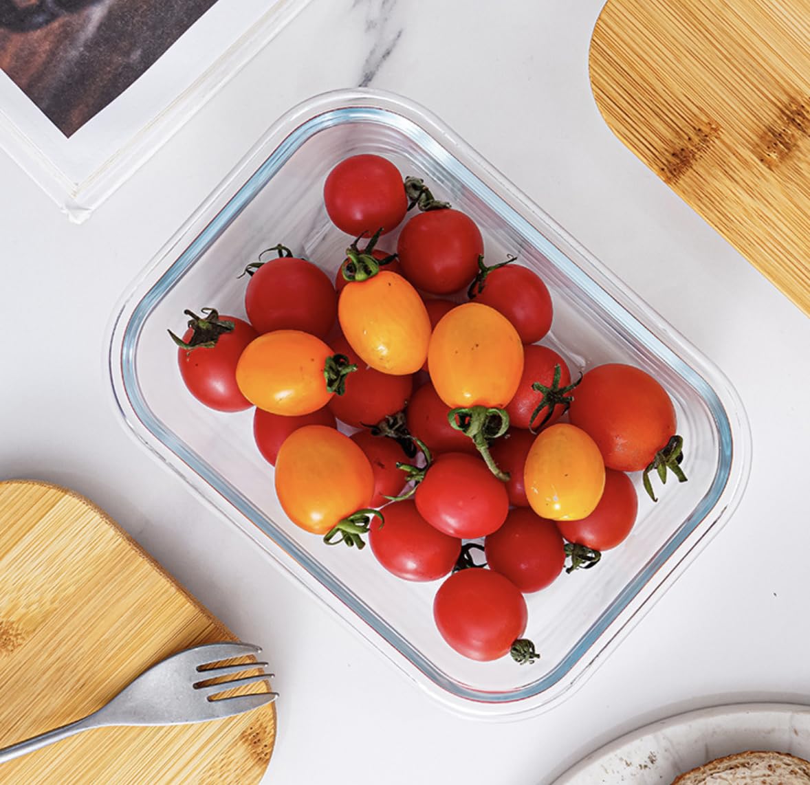 Vellichor Europe Recipientes de vidrio para almacenamiento de alimentos con tapas herméticas de bambú, juego de 3, ecológicos, sin plástico, tamaños versátiles, aptos para microondas y horno,