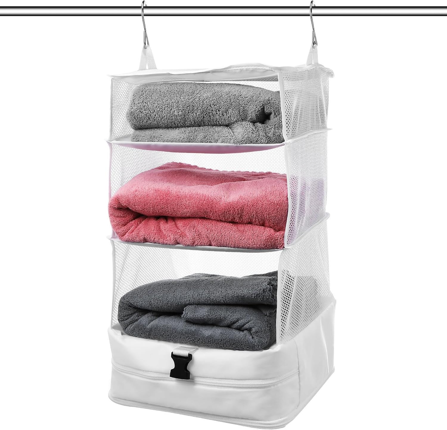 Portable Hanging Closet Organizer with 3 Layers, Foldable Oxford Cloth Storage Bag with Multiple Compartments for Daily Closet Organization and Travel
