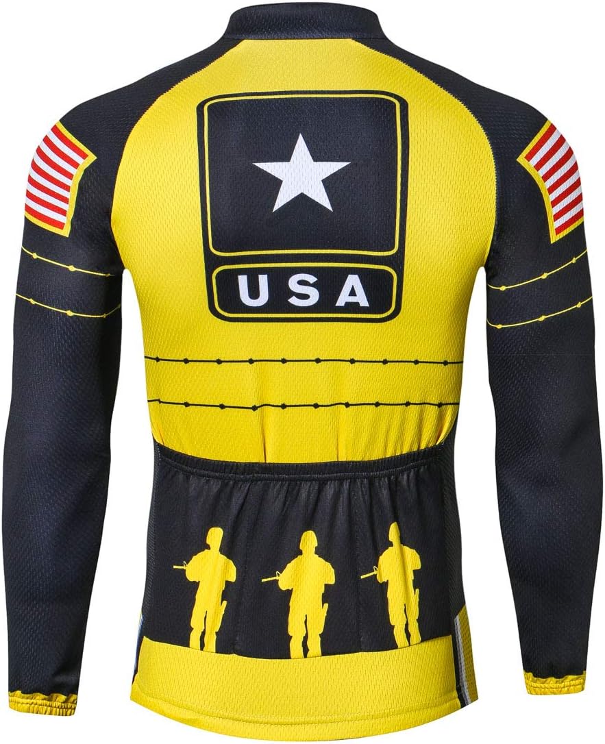 Men's Cycling Jersey Long Sleeve Riding USA Flag Bike Jersey top Breathable