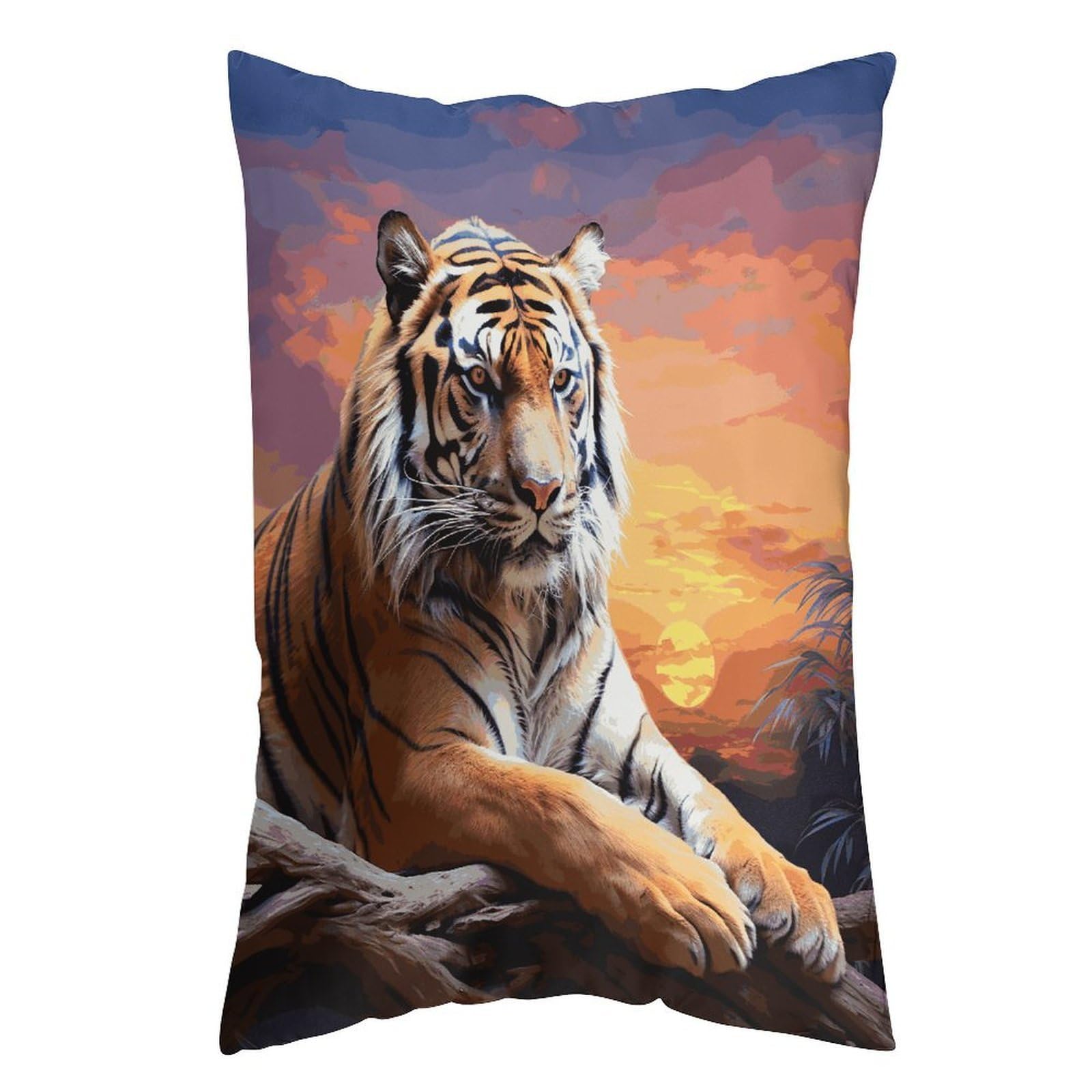 LDGSUPH Tiger Colorful Sunset Pillow Cases Soft Pillowcase with Invisible Zipper Wrinkle Resistant Pillow Covers Breathable Removable Pillow Protector for Bed Sofa Car 16 "x24