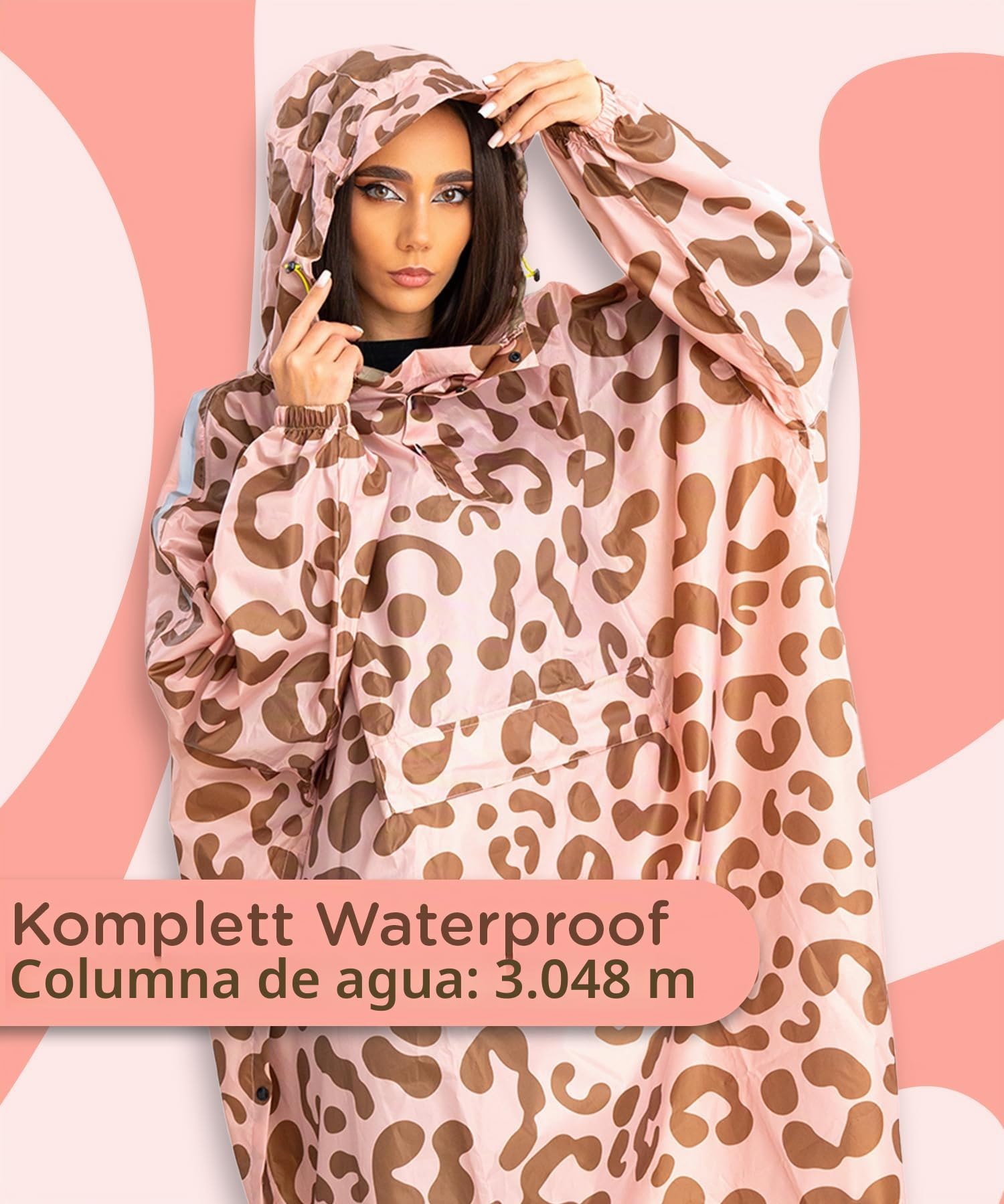 Jubi® Poncho de lluvia para mujer – 100% impermeable, ligero y transpirable | Poncho para mujer a prueba de viento para exterior, senderismo, camping y viajes – elegante protección contra la lluvia