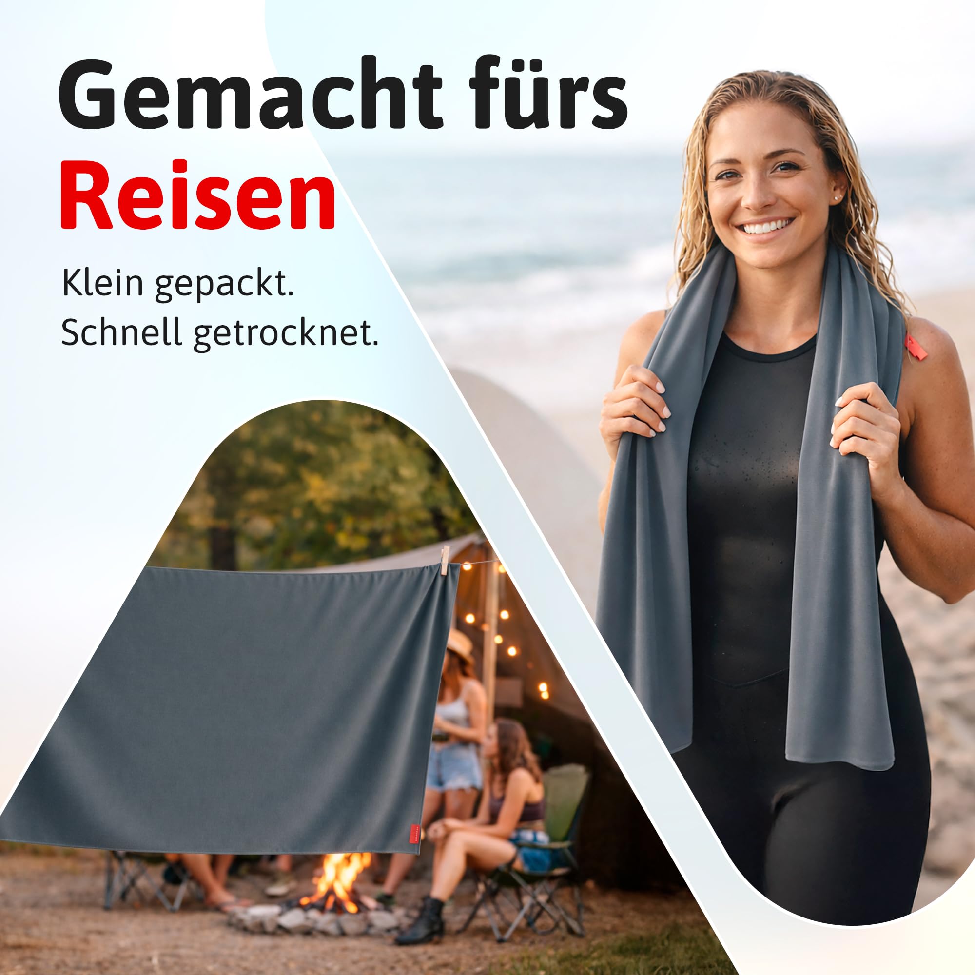 AUTDOOR® Nanofaser Reisehandtuch 160×80 cm – Ultraleicht & extra kompakt – extrem saugstark, schnelltrocknend & Oeko-Tex – Premium Handtuch für Reisen, Strand & Sport