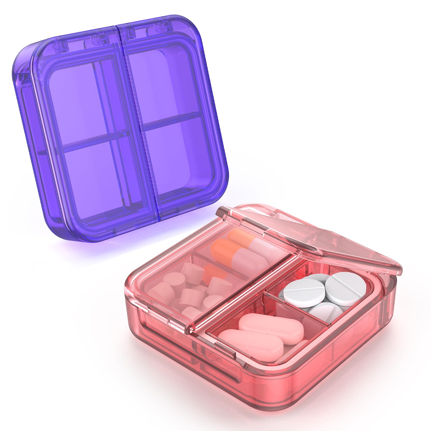 Small Pill Box 4 Compartments Travel Pill Case Portable Pill Organizer Mini Pill Container for Pocket Daily Compact
